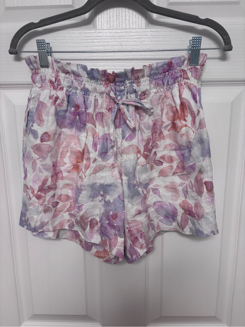 Bella Dahl Linen Floral Drawstring Shorts - Pink & Lavender